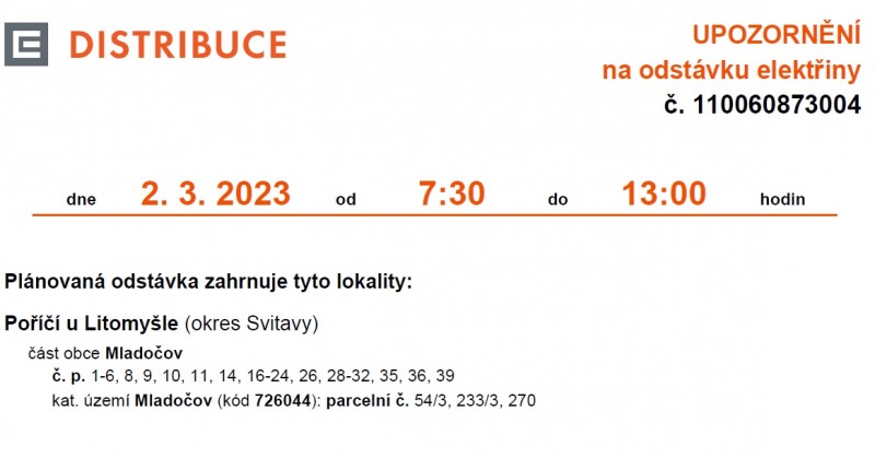 odstávka el. energie